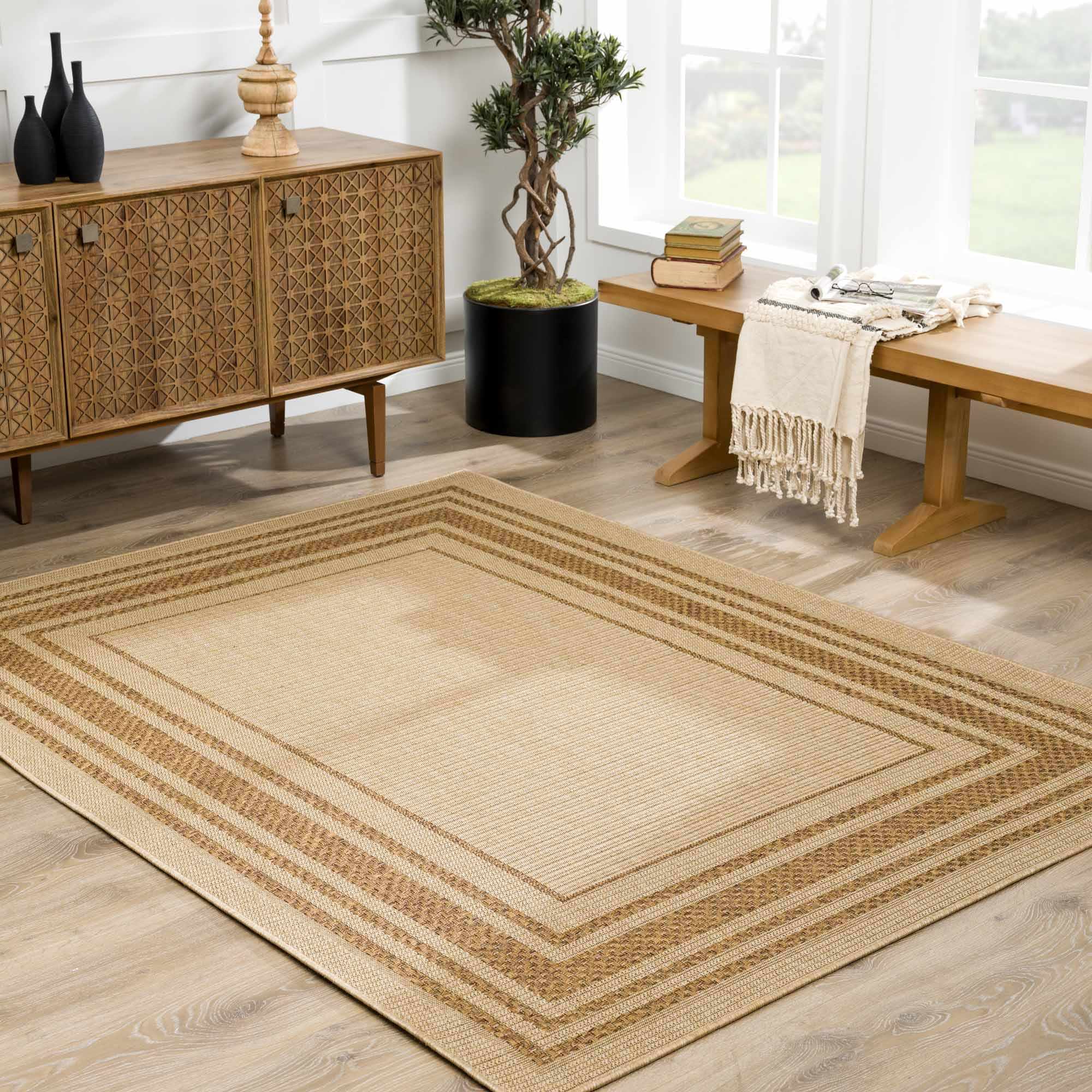 Isoko Bordered Faux Jute Outdoor Rug by Boutique Rugs