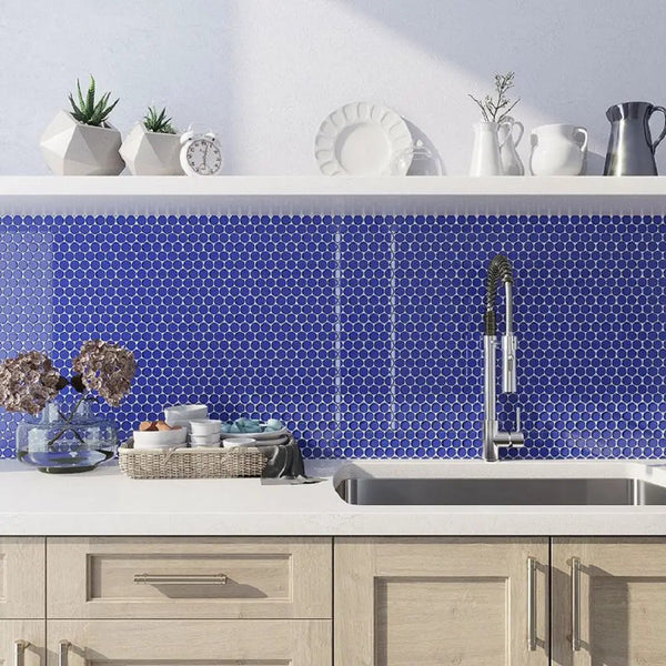 Cobalt Blue 12x12 Glossy Penny Round Glass Mosaic Tile (5 pack, 5 sq ft/case), photo 2 of 7
