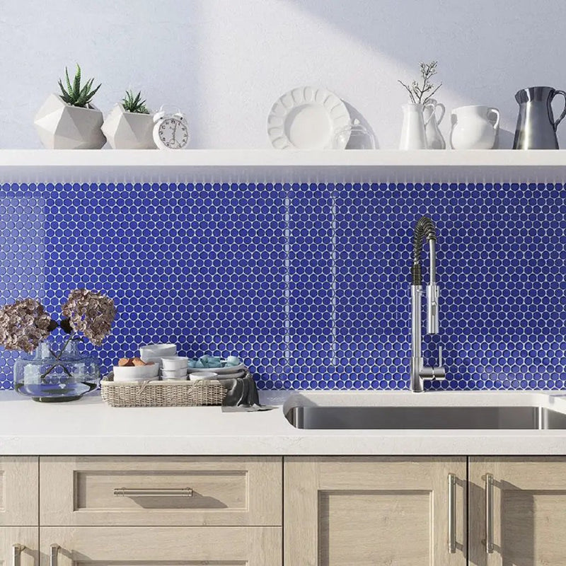 Cobalt Blue 12x12 Glossy Penny Round Glass Mosaic Tile (5 pack, 5 sq ft/case) by Apollo Tile