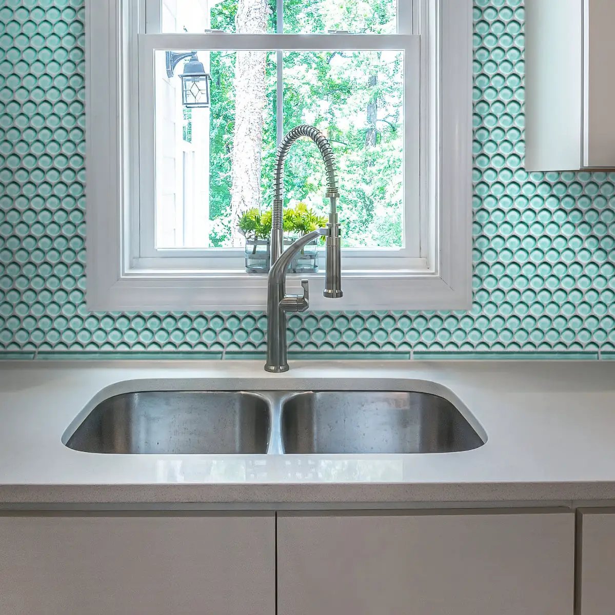 Sky Blue 12x12 Glossy Penny Round Glass Mosaic Tile (5 pack, 5 sq ft/case) by Apollo Tile