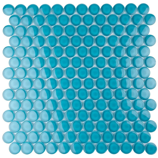 Sapphire Blue 12x12 Glossy Penny Round Glass Mosaic Tile (5 pack, 5 sq ft/case), photo 2 of 9
