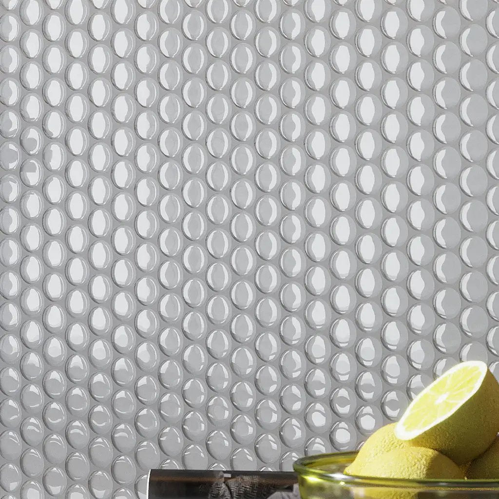 White 12x12 Glossy Penny Round Glass Mosaic Tile (5 pack, 5 sq ft/case) by Apollo Tile