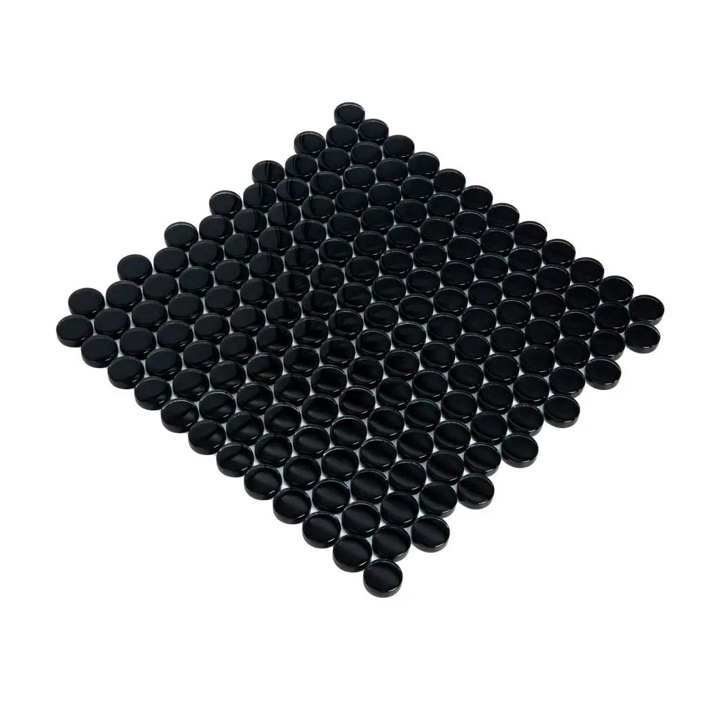 Black 12x12 Glossy Penny Round Glass Mosaic Tile (5 pack, 5 sq ft/case) by Apollo Tile