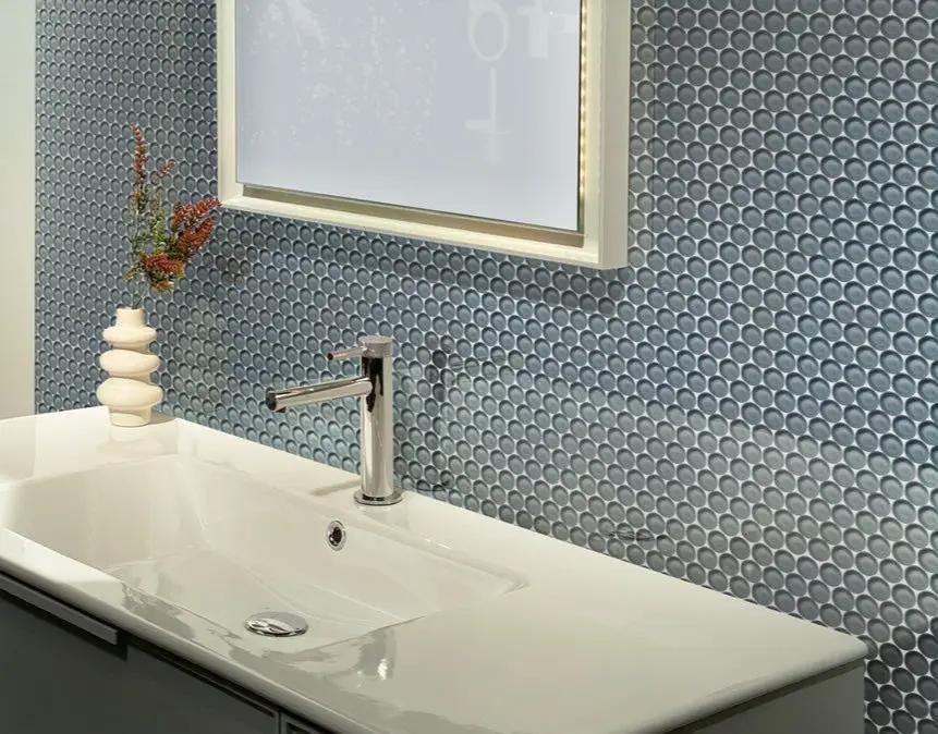 Stone Blue 12x12 Glossy Penny Round Glass Mosaic Tile (5 pack, 5 sq ft/case) by Apollo Tile