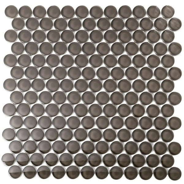 Ash Gray 12x12 Glossy Penny Round Glass Mosaic Tile (5 pack, 5 sq ft/case), photo 2 of 7