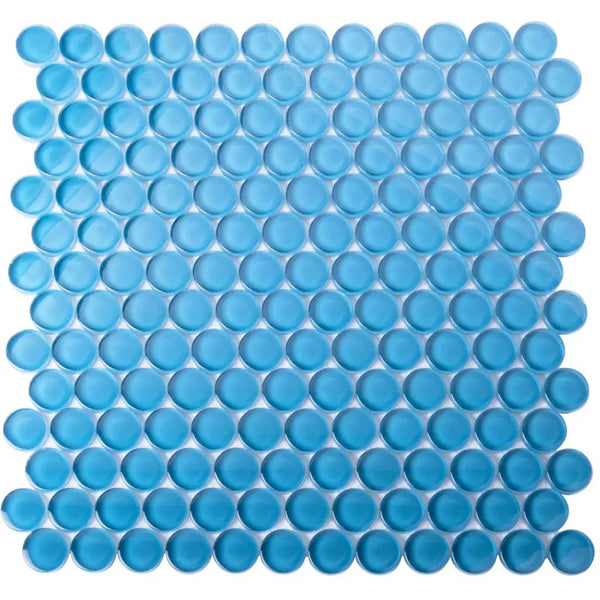 Cerulean Blue 12x12 Glossy Penny Round Glass Mosaic Tile (5 pack, 5 sq ft/case), photo 2 of 7
