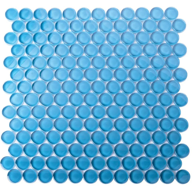 Cerulean Blue 12x12 Glossy Penny Round Glass Mosaic Tile (5 pack, 5 sq ft/case) by Apollo Tile