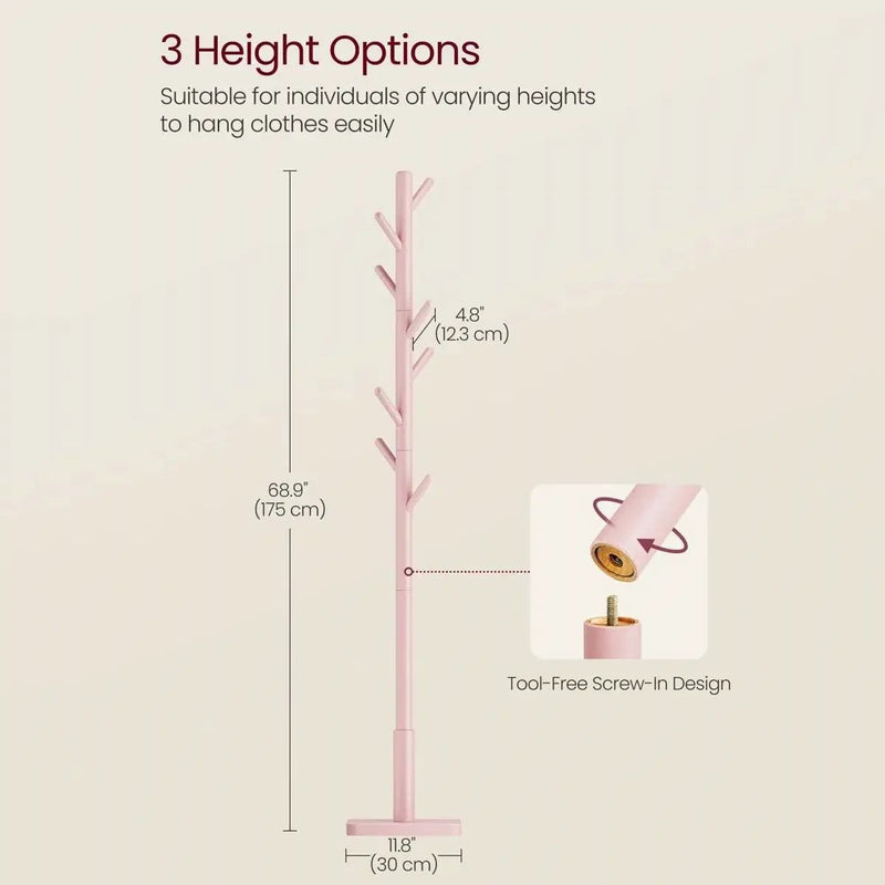 Modern Solid Wood Coat Rack Entryway Hall Tree Hat Stand in Pink by HomePacific