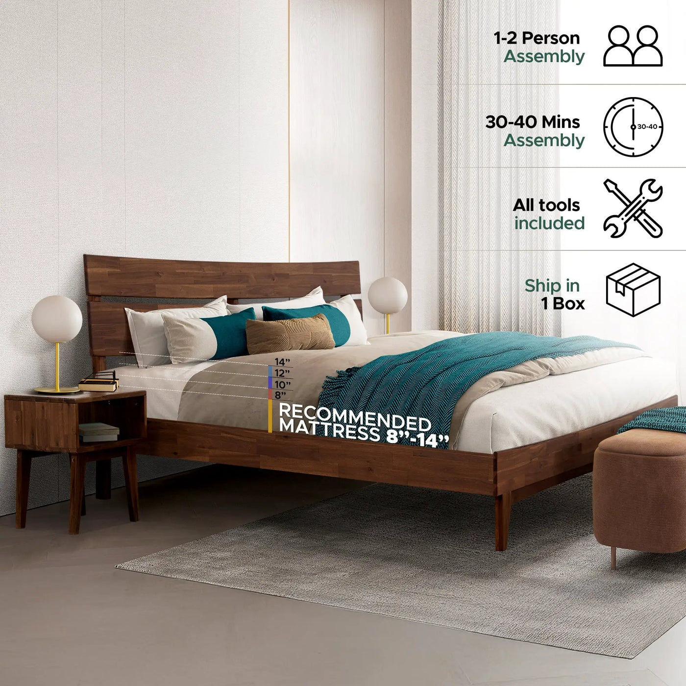 [Buy 1 Get 1] Aurora Solid Wood Bed Frame & Nightstand by Megsu