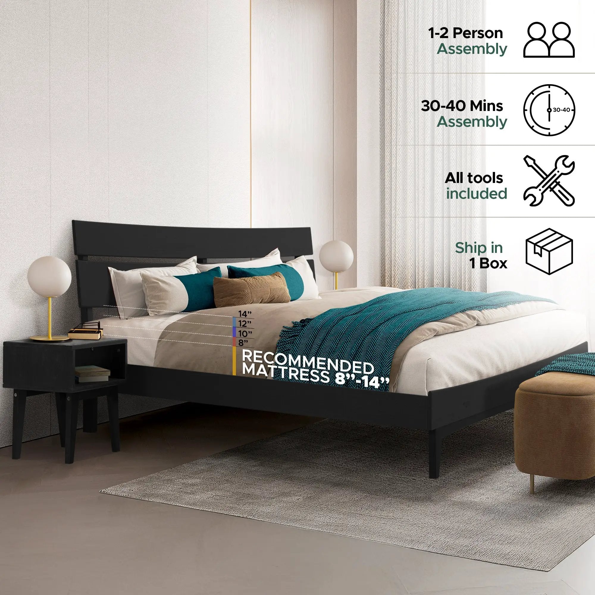 Aurora Solid Wood Bed Frame by Megsu