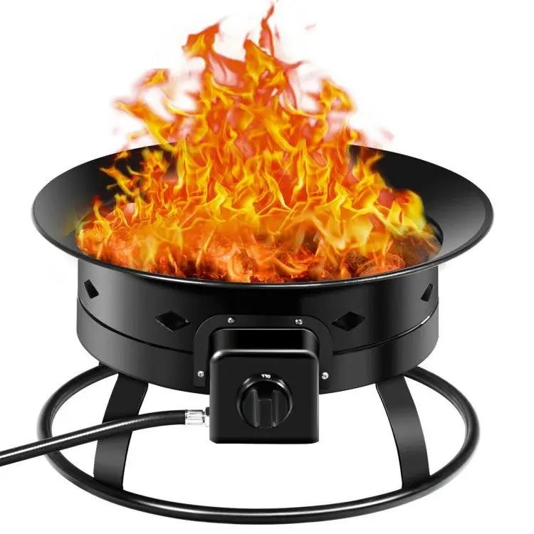 Portable Outdoor Black Metal Propane Fire Pit with Cover and Carry Kit by HomePacific