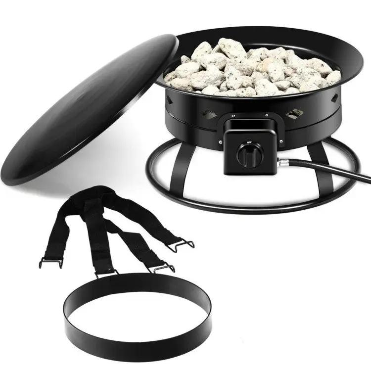 Portable Outdoor Black Metal Propane Fire Pit with Cover and Carry Kit by HomePacific