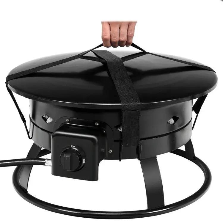 Portable Outdoor Black Metal Propane Fire Pit with Cover and Carry Kit by HomePacific