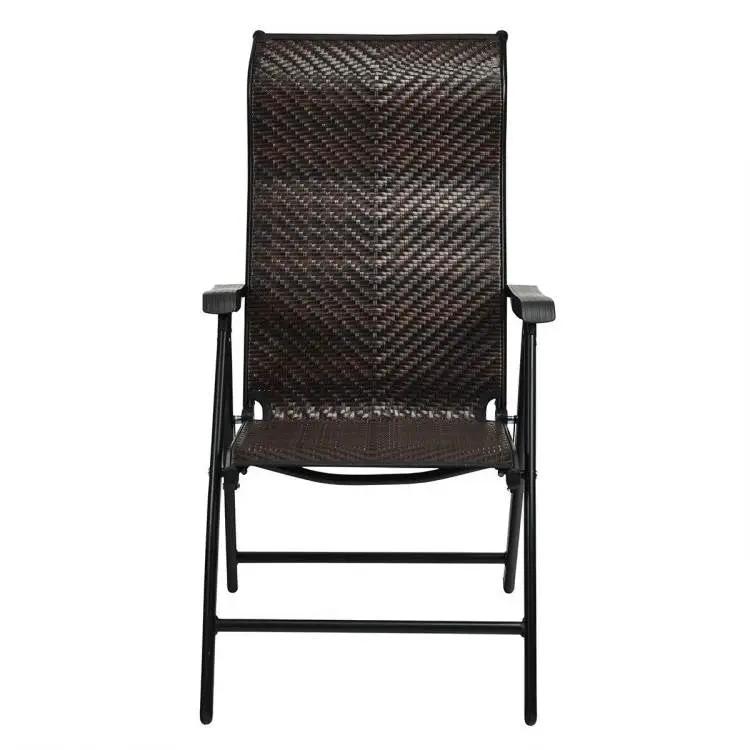 Outdoor Folding Steel Frame Rattan Patio Chair with Armrest in Brown by HomePacific
