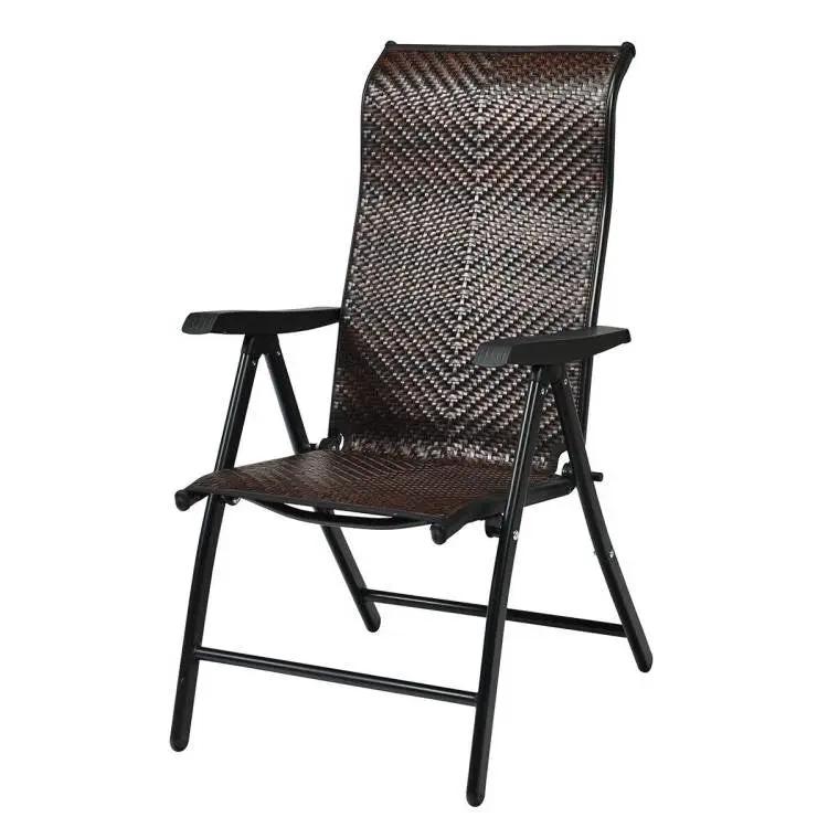 Outdoor Folding Steel Frame Rattan Patio Chair with Armrest in Brown by HomePacific