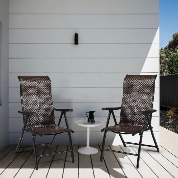 Outdoor Folding Steel Frame Rattan Patio Chair with Armrest in Brown by HomePacific