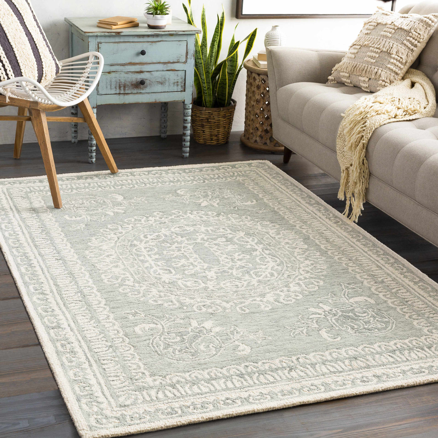 Parson Ivory/Sage Wool Area Rug by Boutique Rugs