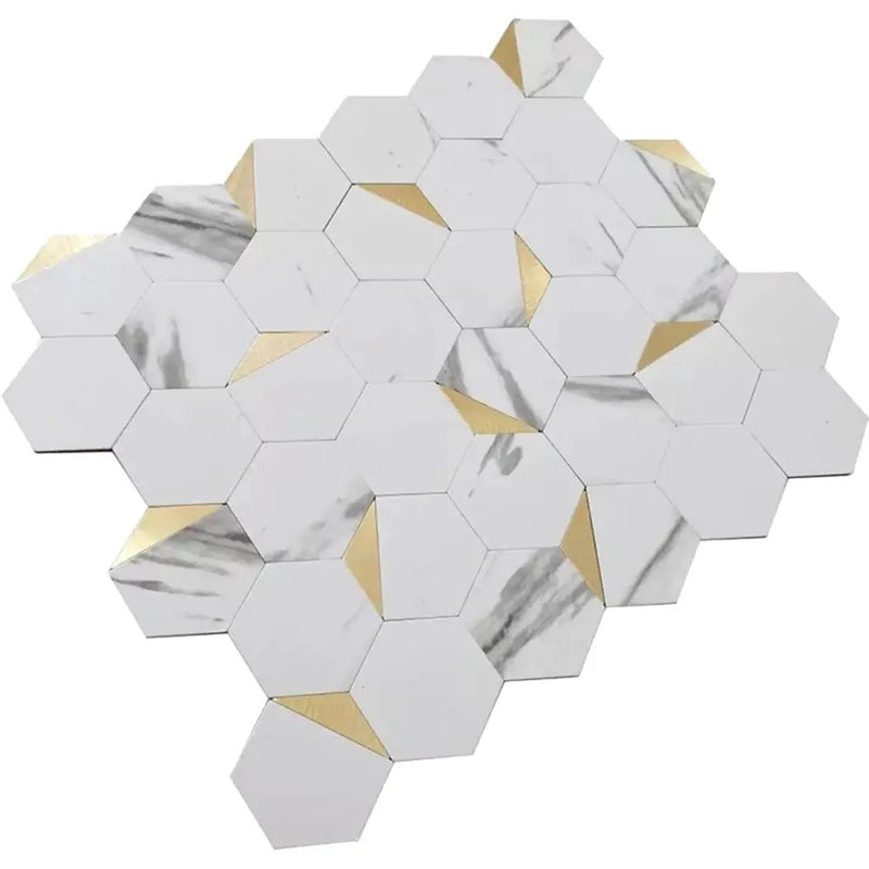 White Gold 12x12 Honed Hexagon PVC Peel & Stick Tile (10 pack, 8.3 sq ft/case) by Apollo Tile