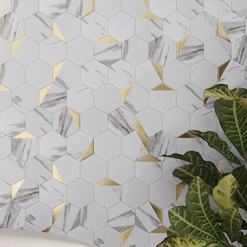 White Gold 12x12 Honed Hexagon PVC Peel & Stick Tile (10 pack, 8.3 sq ft/case) by Apollo Tile