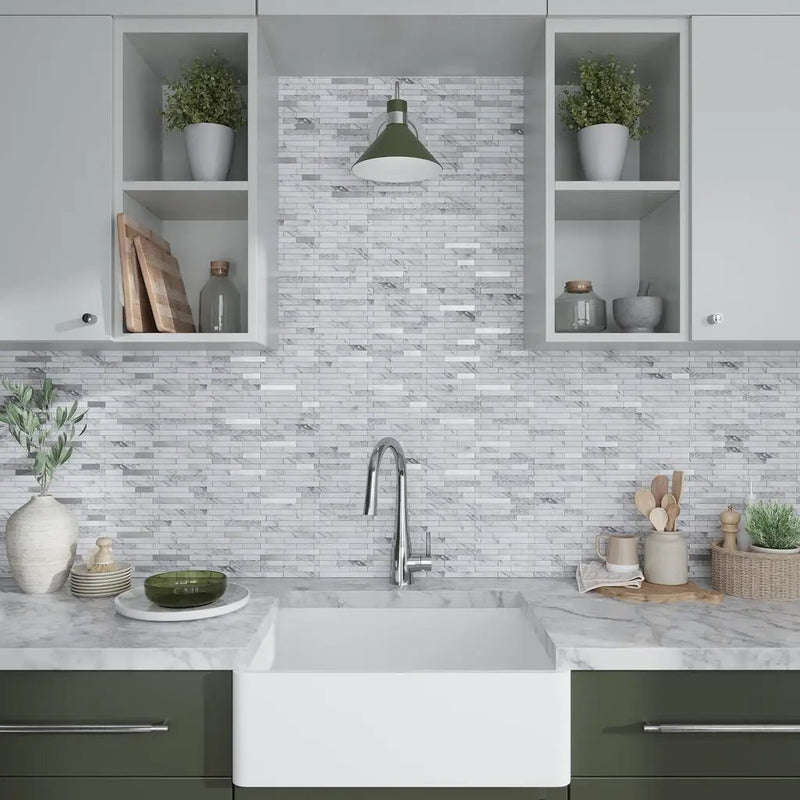 White Silver 10x12 Polished Brick PVC Peel & Stick Tile (10 pack, 9.26 sq ft/case) by Apollo Tile