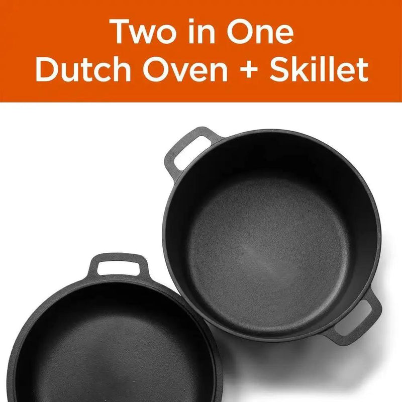 Cast Iron 5-Quart Pre-Seasoned Dutch Oven with 2-in-1 Skillet Lid 10.25-inch by HomePacific