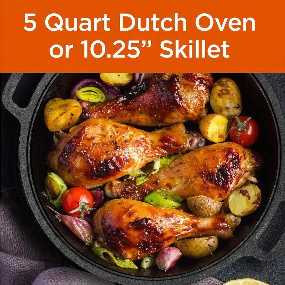 Cast Iron 5-Quart Pre-Seasoned Dutch Oven with 2-in-1 Skillet Lid 10.25-inch by HomePacific