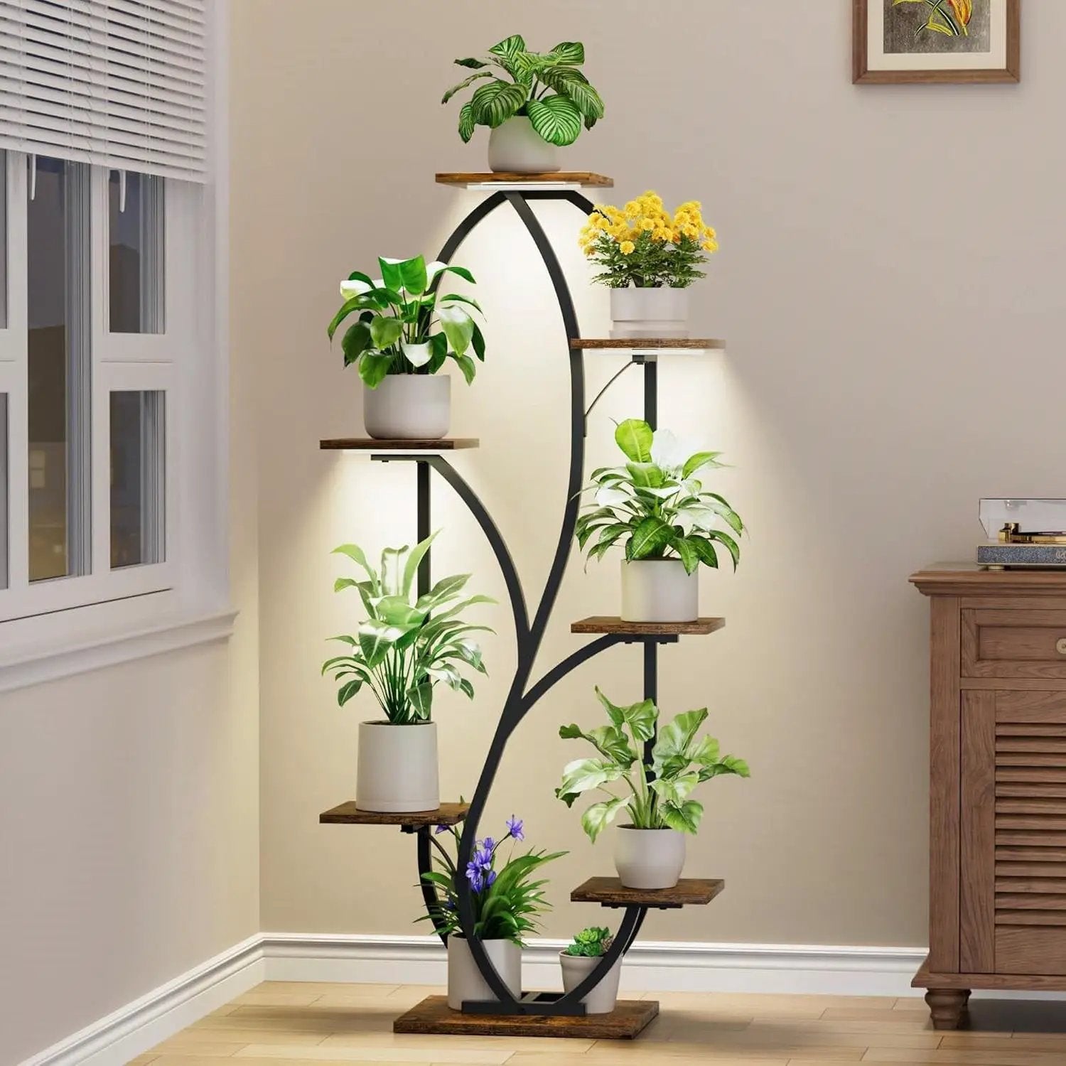 Modern 54-inch Tall Indoor Plant Stand Display Shelf with Grow Lights by HomePacific