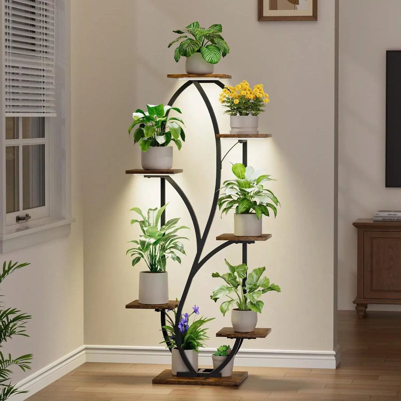 Modern 54-inch Tall Indoor Plant Stand Display Shelf with Grow Lights by HomePacific