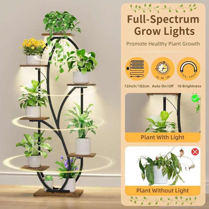 Modern 54-inch Tall Indoor Plant Stand Display Shelf with Grow Lights by HomePacific