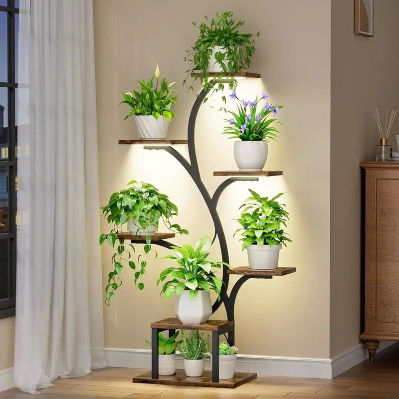 Modern 49-inch Tall Indoor Plant Stand Display Shelf with Grow Lights by HomePacific