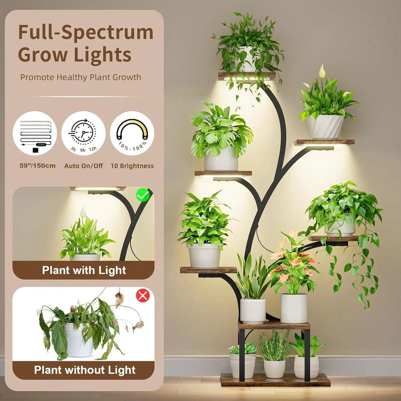 Modern 49-inch Tall Indoor Plant Stand Display Shelf with Grow Lights by HomePacific