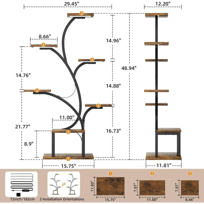 Modern 49-inch Tall Indoor Plant Stand Display Shelf with Grow Lights by HomePacific