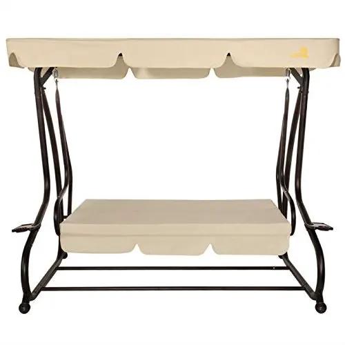 Outdoor 3-Seat Canopy Swing with Beige Cushions for Patio Deck or Porch by HomePacific