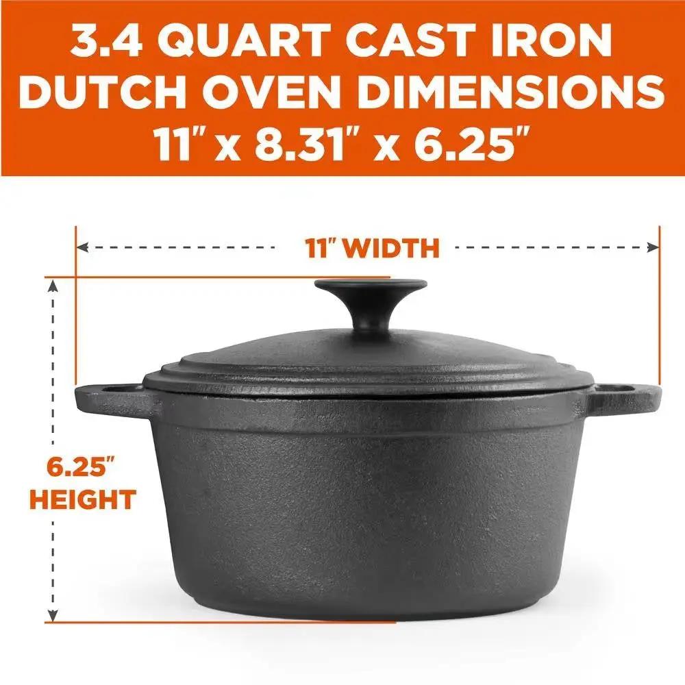 3.4 Quart Pre-Seasonded Cast Iron Dutch Oven with Handles and Lid by HomePacific
