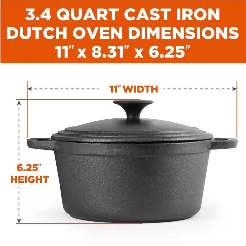 3.4 Quart Pre-Seasonded Cast Iron Dutch Oven with Handles and Lid by HomePacific