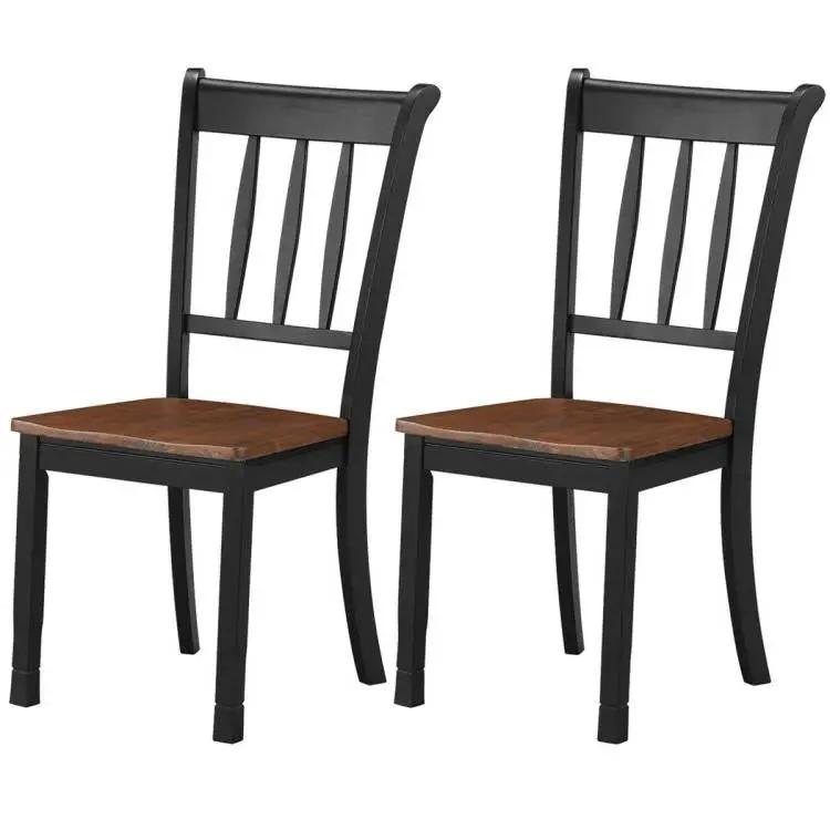 Set of 2 Solid Wood Black Mission Style Armless Dining Chairs with Brown Seat by HomePacific