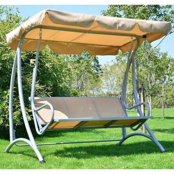 Sturdy 3-Person Outdoor Patio Porch Canopy Swing in Sand Color by HomePacific