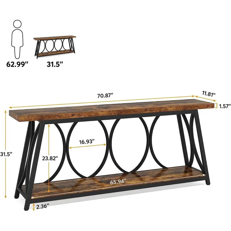 Industrial 70-in. Brown Wood Top Console Table with Heavy Duty Black Metal Frame by HomePacific