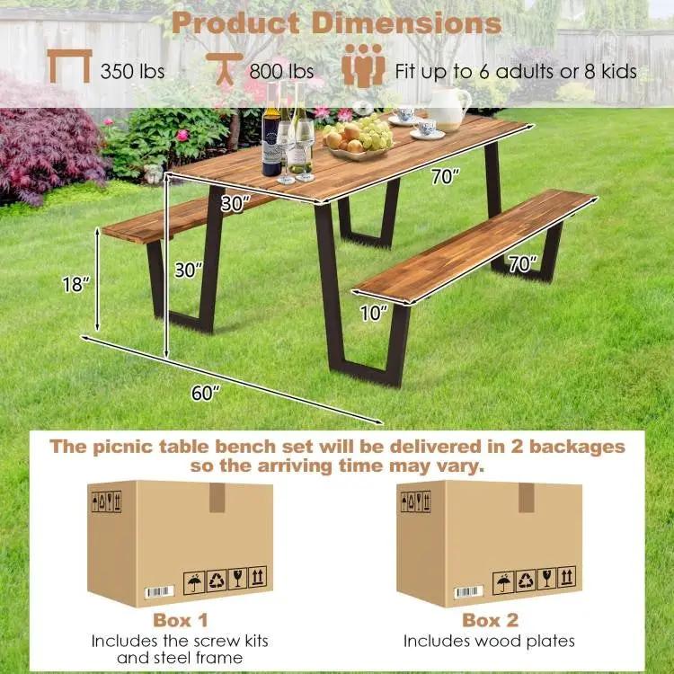 Modern Wooden Picnic Table with 2 Benches Outdoor Patio Dining Set by HomePacific