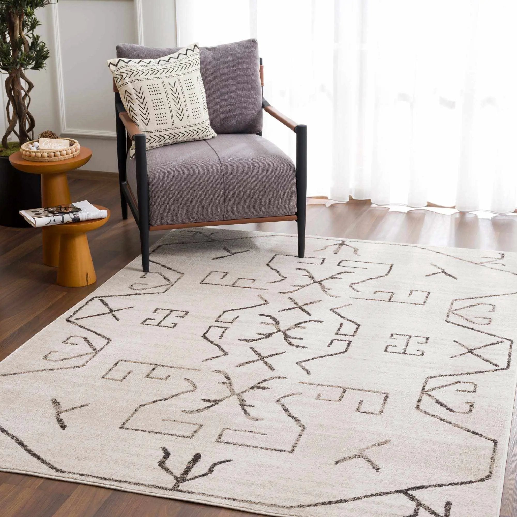 Azzan Cream & Charcoal Area Rug by Hauteloom
