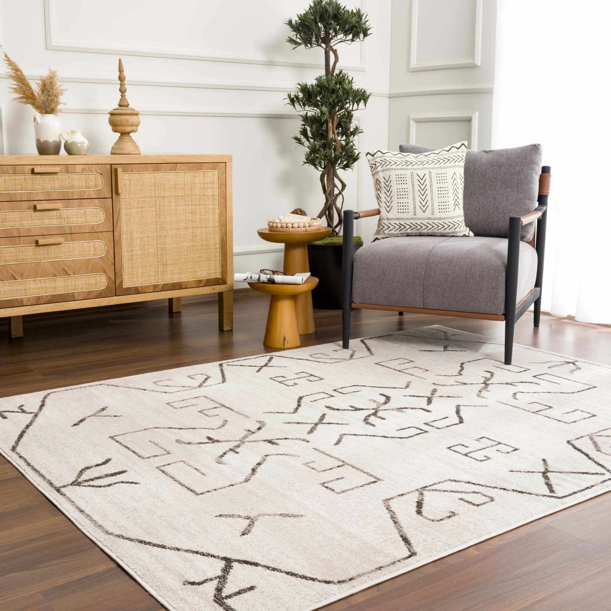 Azzan Cream & Charcoal Area Rug by Hauteloom