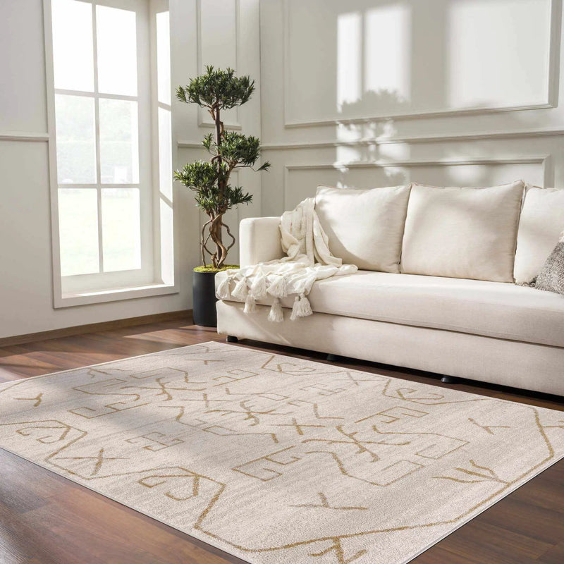 Azzan Cream & Gold Area Rug - Clearance by Boutique Rugs