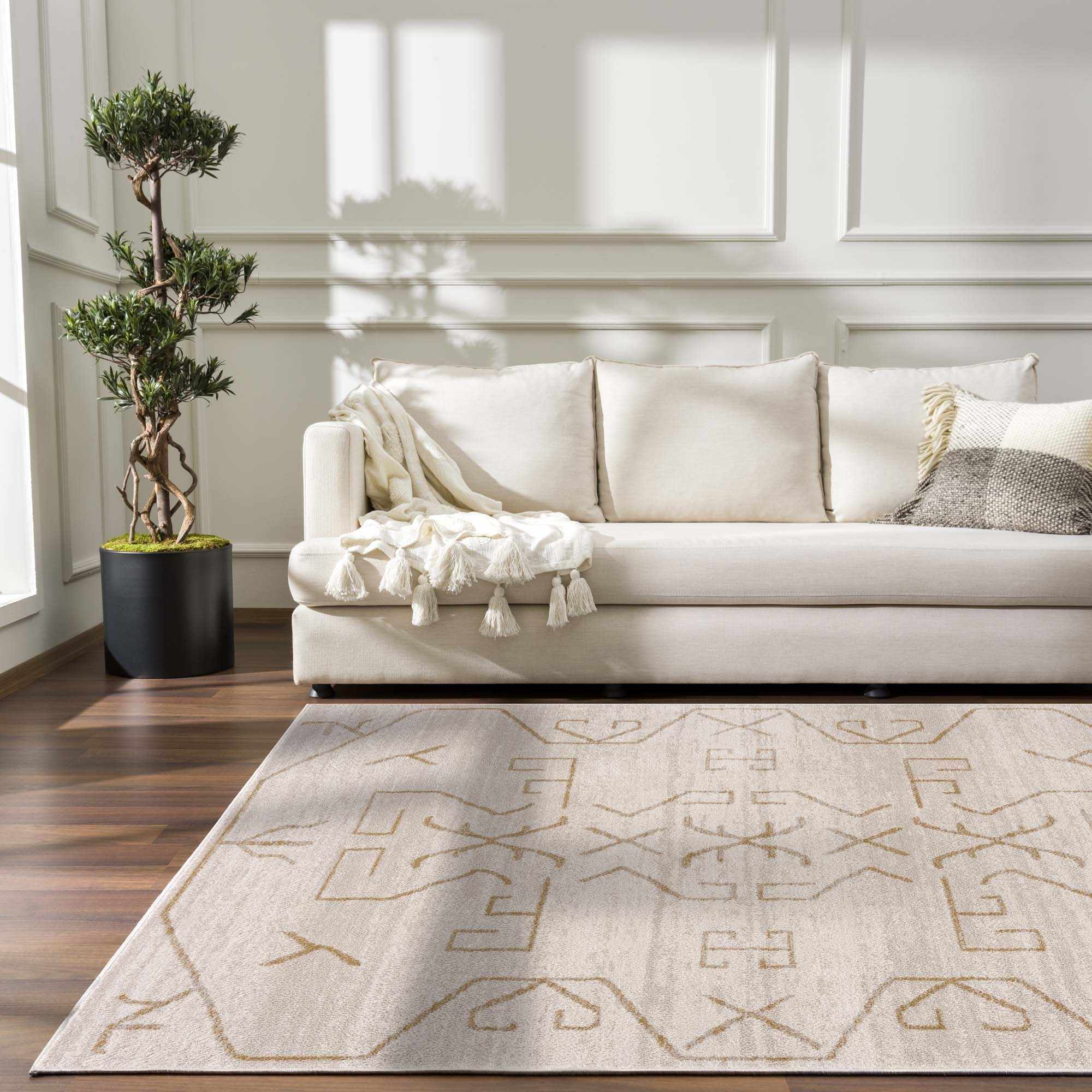Azzan Cream & Gold Area Rug - Clearance by Boutique Rugs
