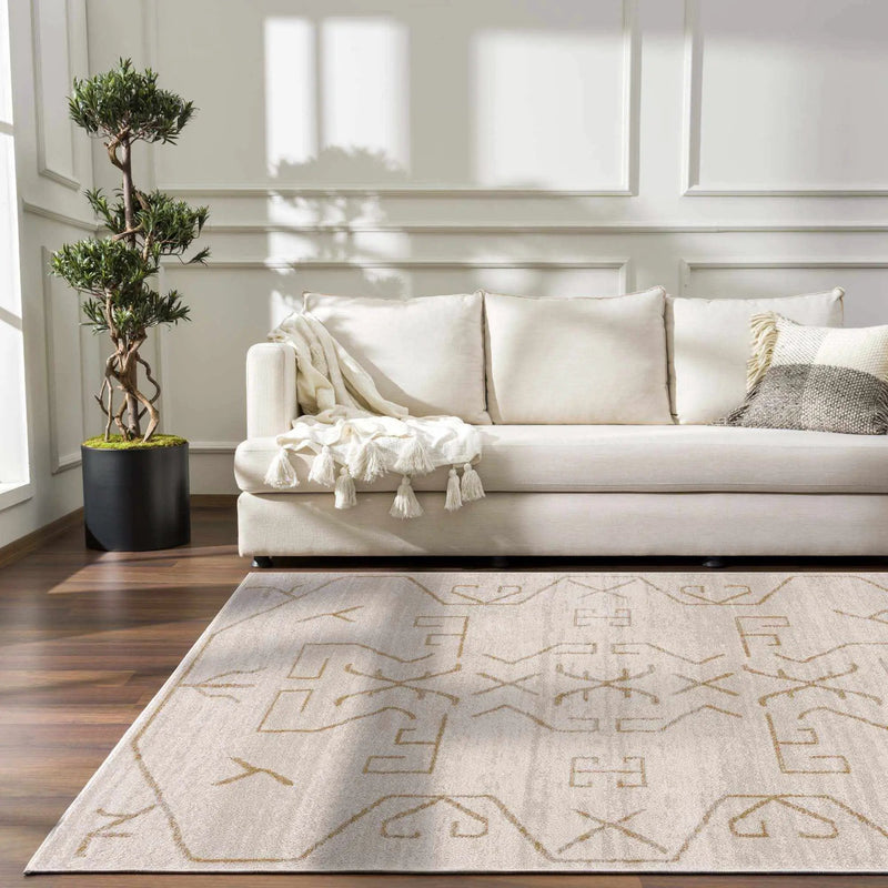 Azzan Cream & Gold Area Rug - Clearance by Boutique Rugs