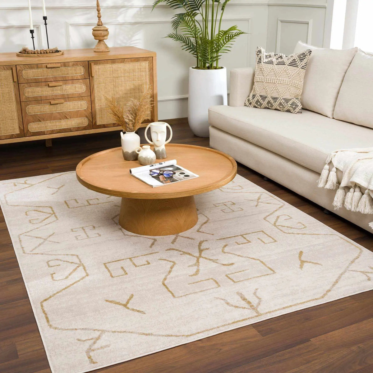 Azzan Cream & Gold Area Rug by Hauteloom