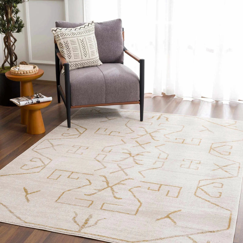 Azzan Cream & Gold Area Rug by Hauteloom