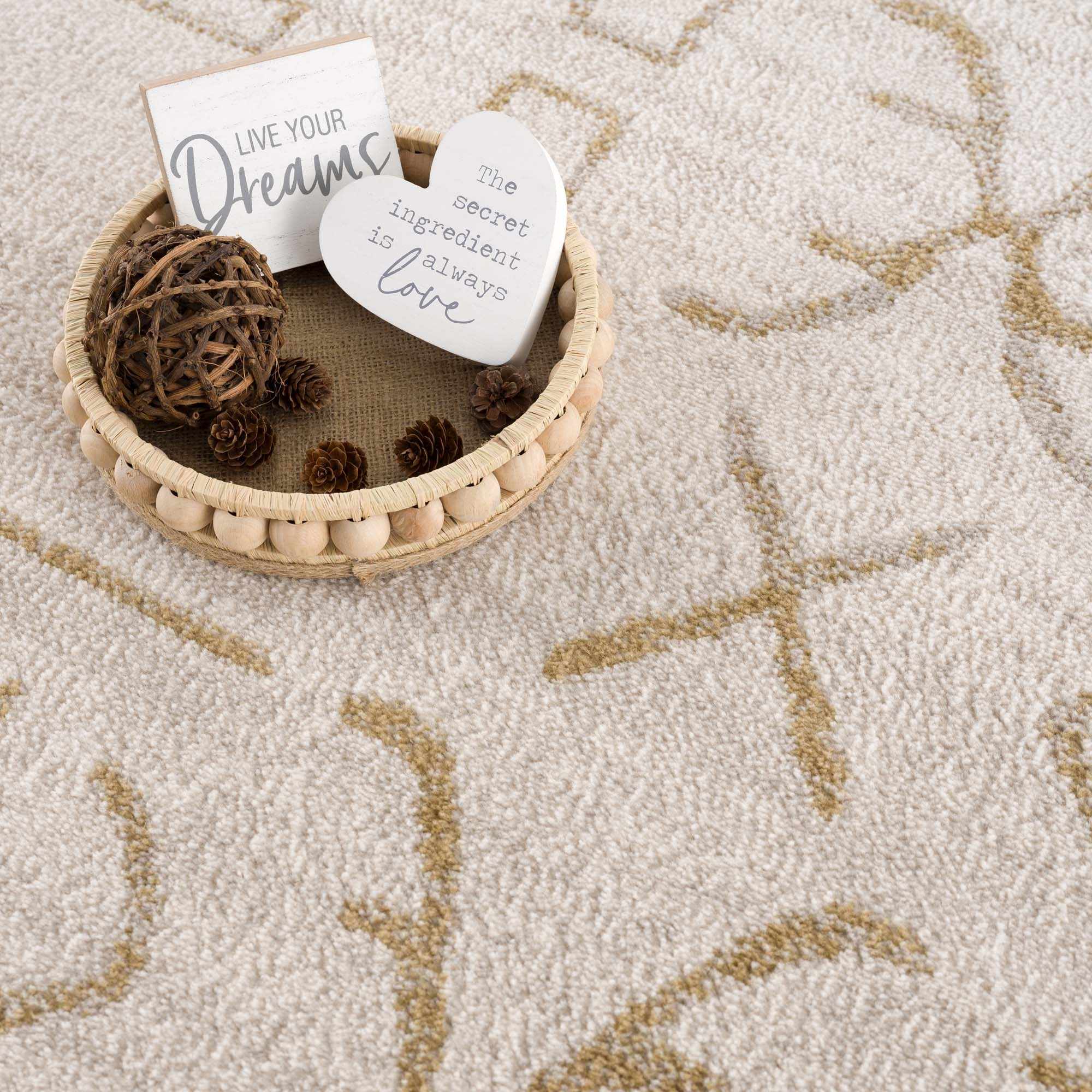 Azzan Cream & Gold Area Rug - Clearance by Boutique Rugs