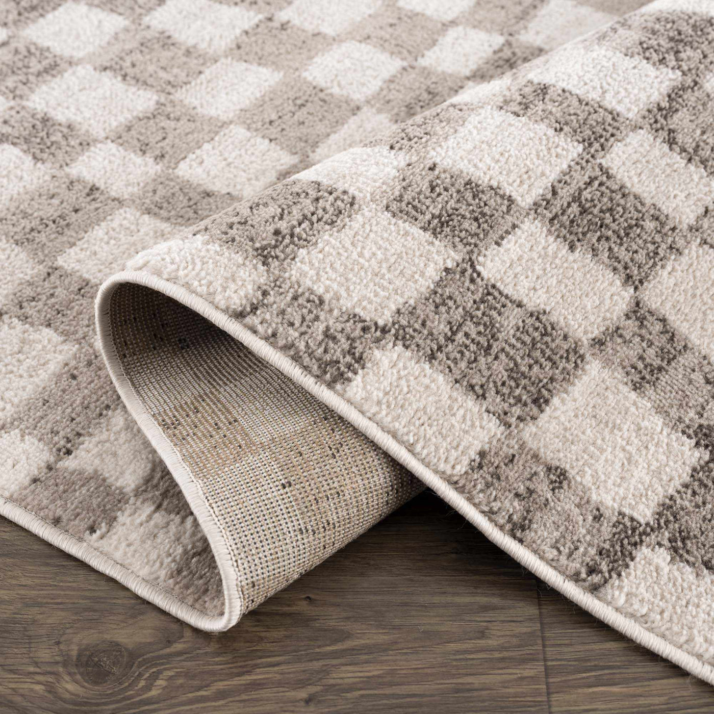 Benjy Irregular Checkboard Rug - Beige by Boutique Rugs