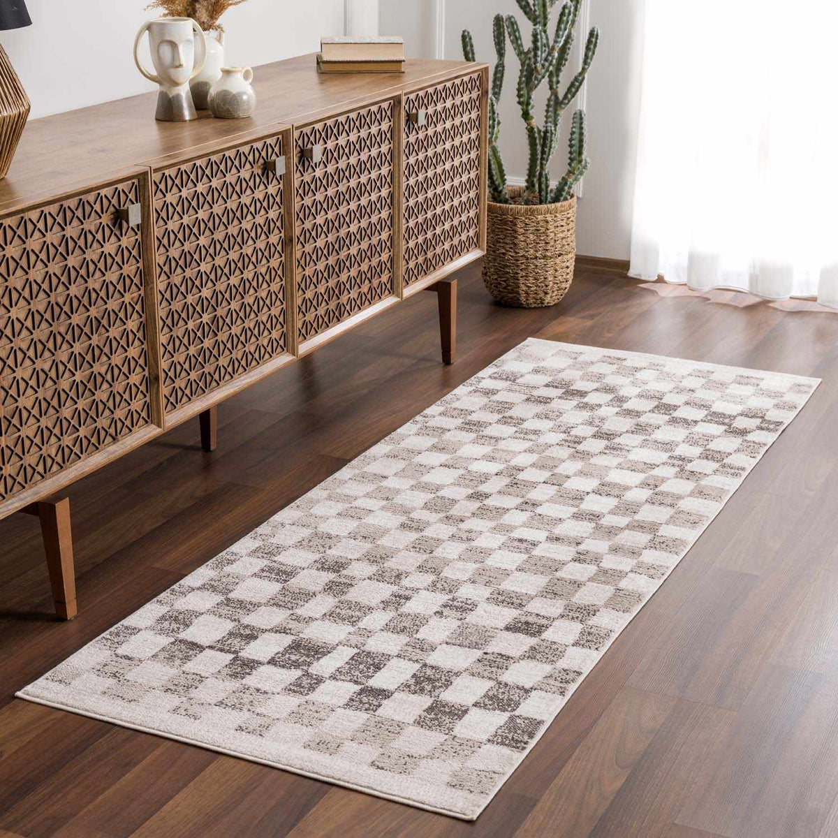 Benjy Beige Checkered Area Rug by Hauteloom