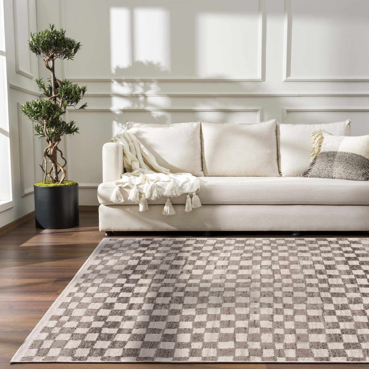 Benjy Beige Checkered Area Rug by Hauteloom